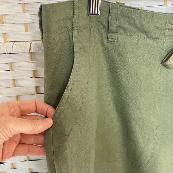 St. John's Bay 100% Linen Cropped Pants Womens 16 Olive Green Casual Summer - Picture 3 of 9